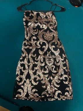 Windsor Black Dress with Rose Gold Sequin Scrolls